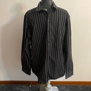 Marc Anthony Gray/Black stripe button-down slim fit shirt, size XL